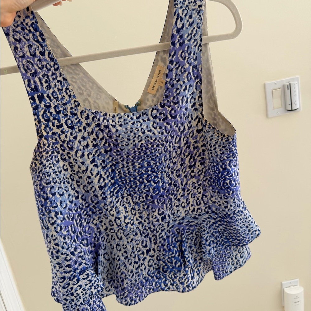 Rebecca Taylor — Blue Leopard Ruffle Tank - Picture 2 of 2